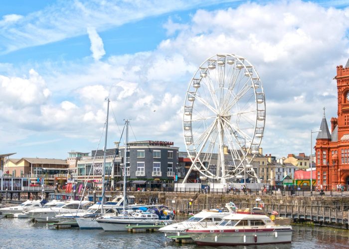 Cardiff Bay and Mermaid Quay area of Cardiff, Wales, United Kingdom