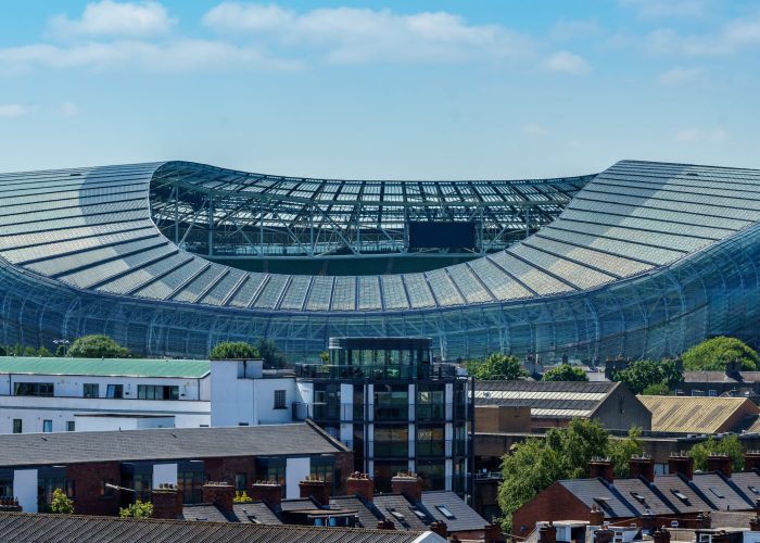 The Aviva Stadium, sports stadium located at Lansdowne Road,  Du