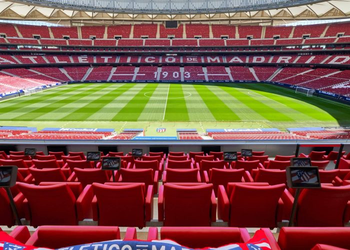 Pitch view at Civitas Metropolitano arena - the official stadium of FC Atletico Madrid from the VIP tribune